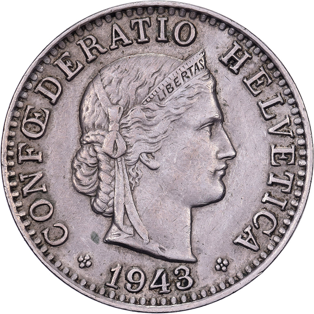 Switzerland, 20 Rappen, 1943, Bern, Copper-nickel, EF(40-45), KM:29a