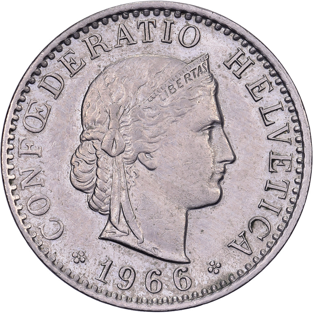 Switzerland, 20 Rappen, 1966, Bern, Copper-nickel, AU(50-53), KM:29a