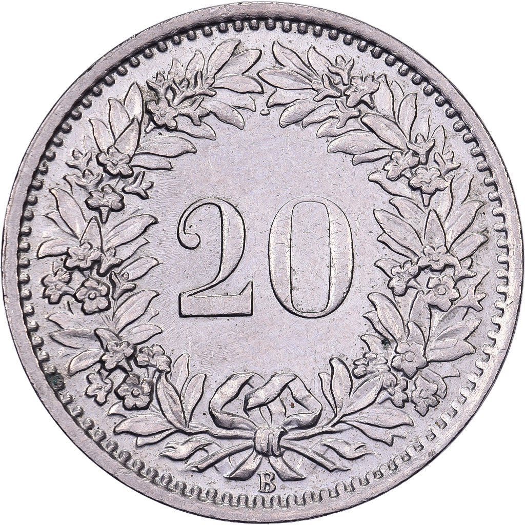 Switzerland, 20 Rappen, 1966, Bern, Copper-nickel, AU(50-53), KM:29a