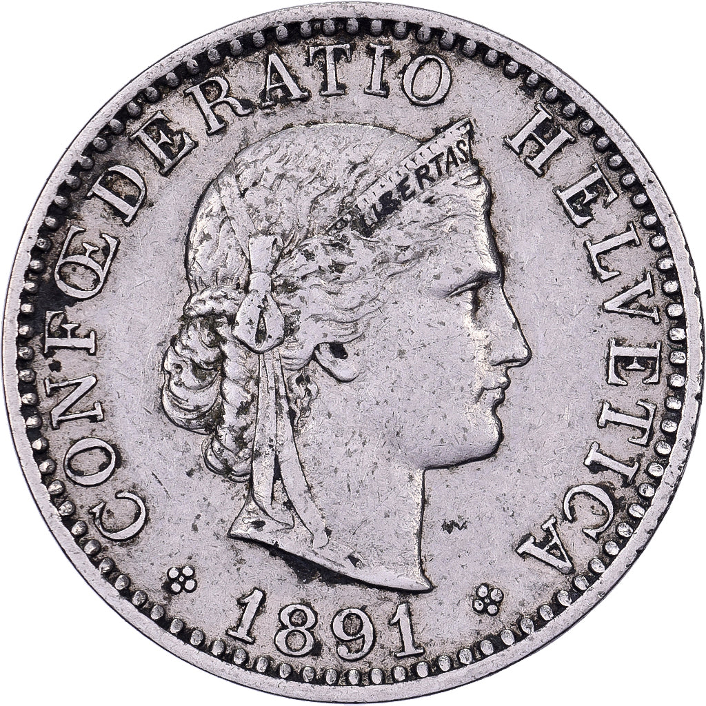 Suiza, 20 Rappen, 1891, Bern, Níquel, MBC, KM:29