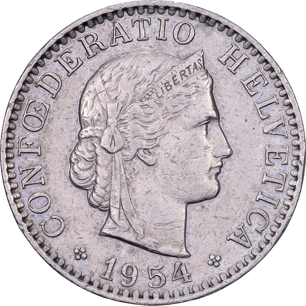 Switzerland, 20 Rappen, 1954, Bern, Copper-nickel, EF(40-45), KM:29a