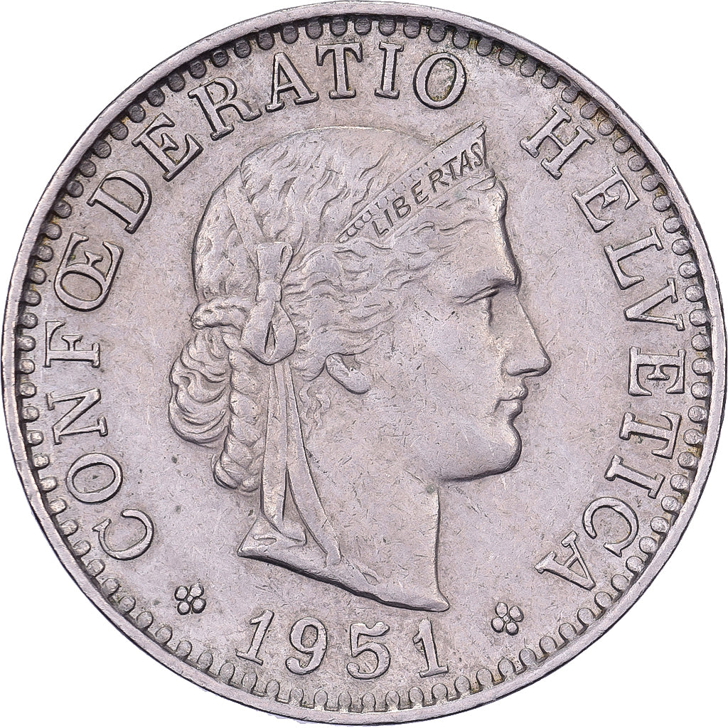 Szwajcaria, 20 Rappen, 1951, Bern, Miedź-Nikiel, AU(50-53), KM:29a