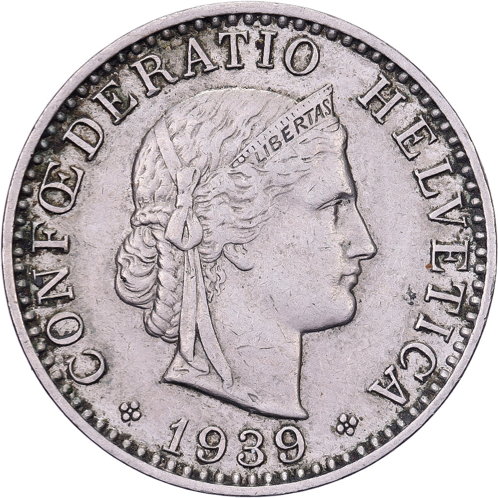 Szwajcaria, 20 Rappen, 1939, Bern, Miedź-Nikiel, EF(40-45), KM:29a