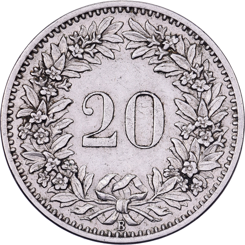 Suiza, 20 Rappen, 1883, Bern, Níquel, MBC, KM:29
