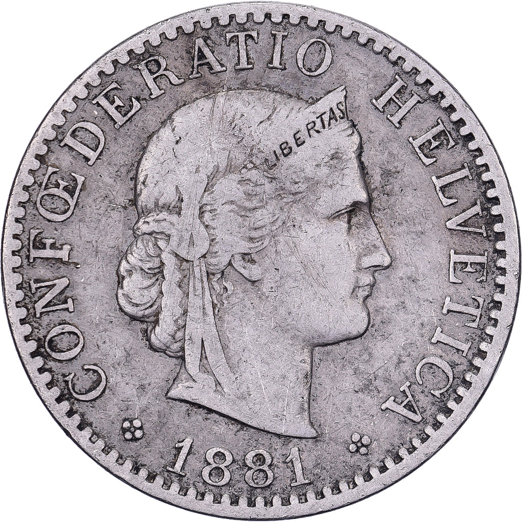 Szwajcaria, 20 Rappen, 1881, Bern, Nikiel, VF(30-35), KM:29
