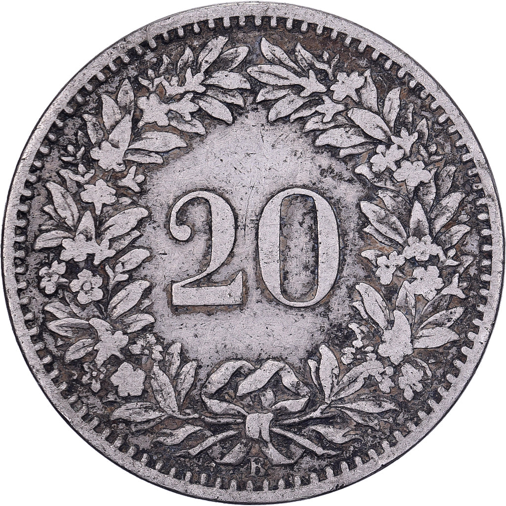 Szwajcaria, 20 Rappen, 1881, Bern, Nikiel, VF(30-35), KM:29