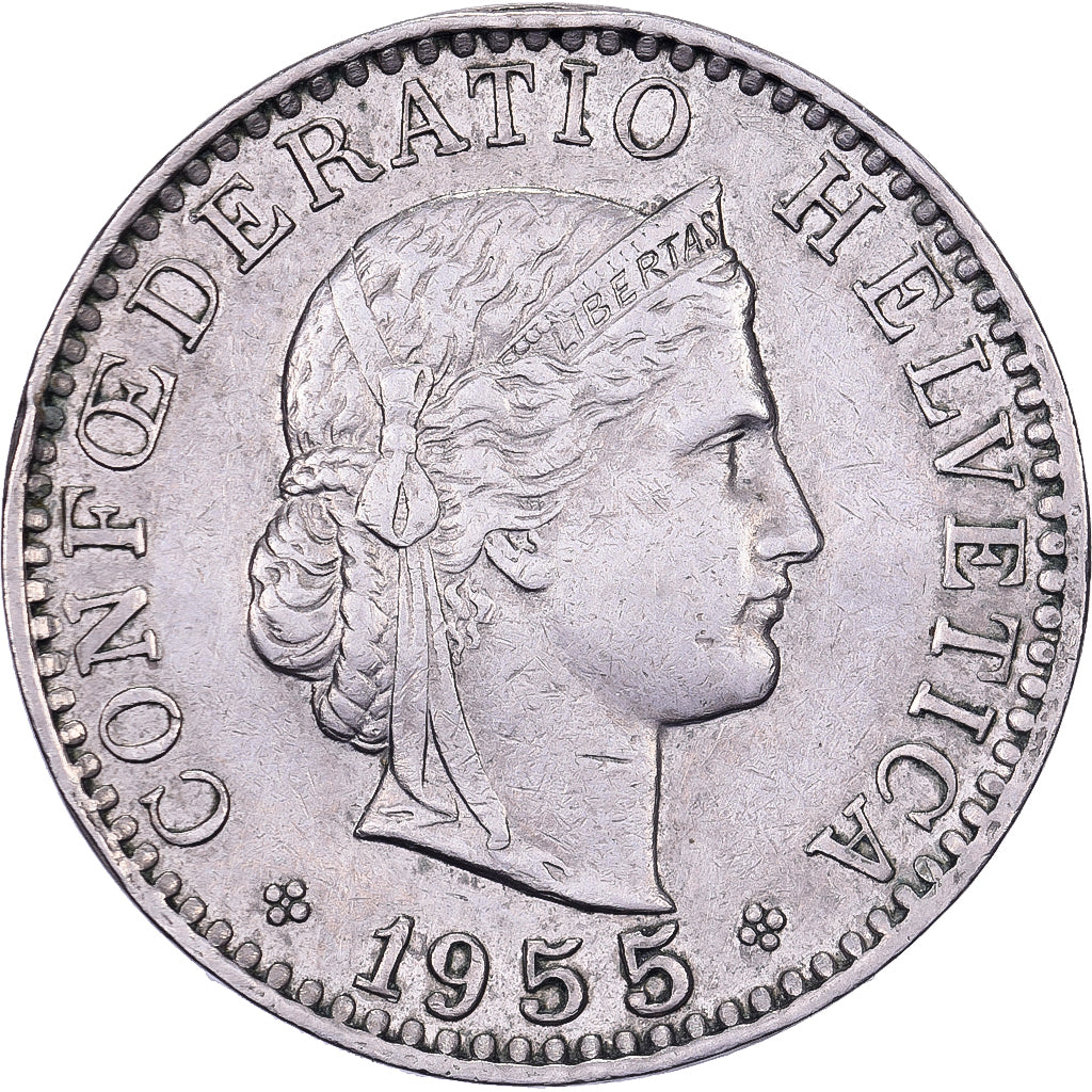 Suiza, 20 Rappen, 1955, Bern, Cobre - níquel, MBC, KM:29a