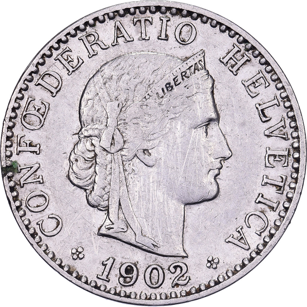 Switzerland, 20 Rappen, 1902, Bern, Nickel, AU(50-53), KM:29