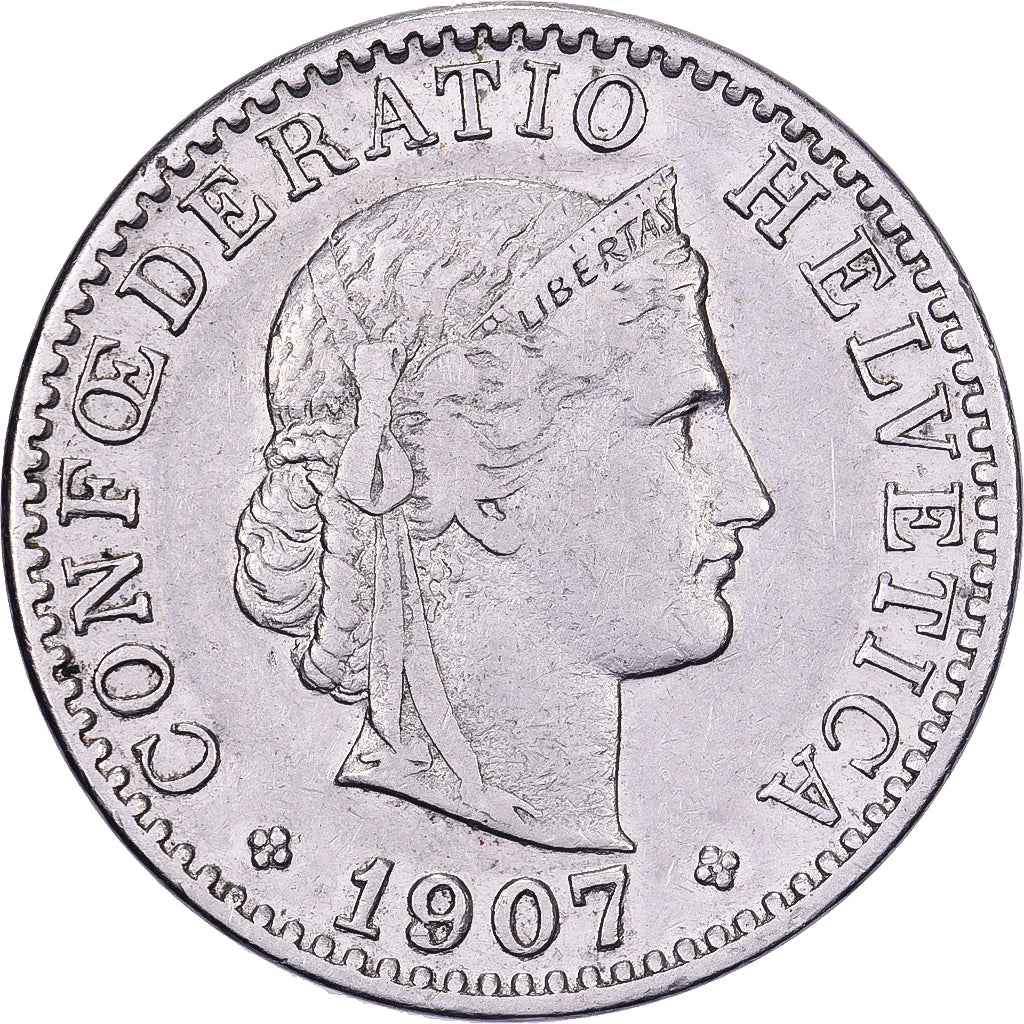 Svizzera, 20 Rappen, 1907, Bern, Nichel, BB+, KM:29