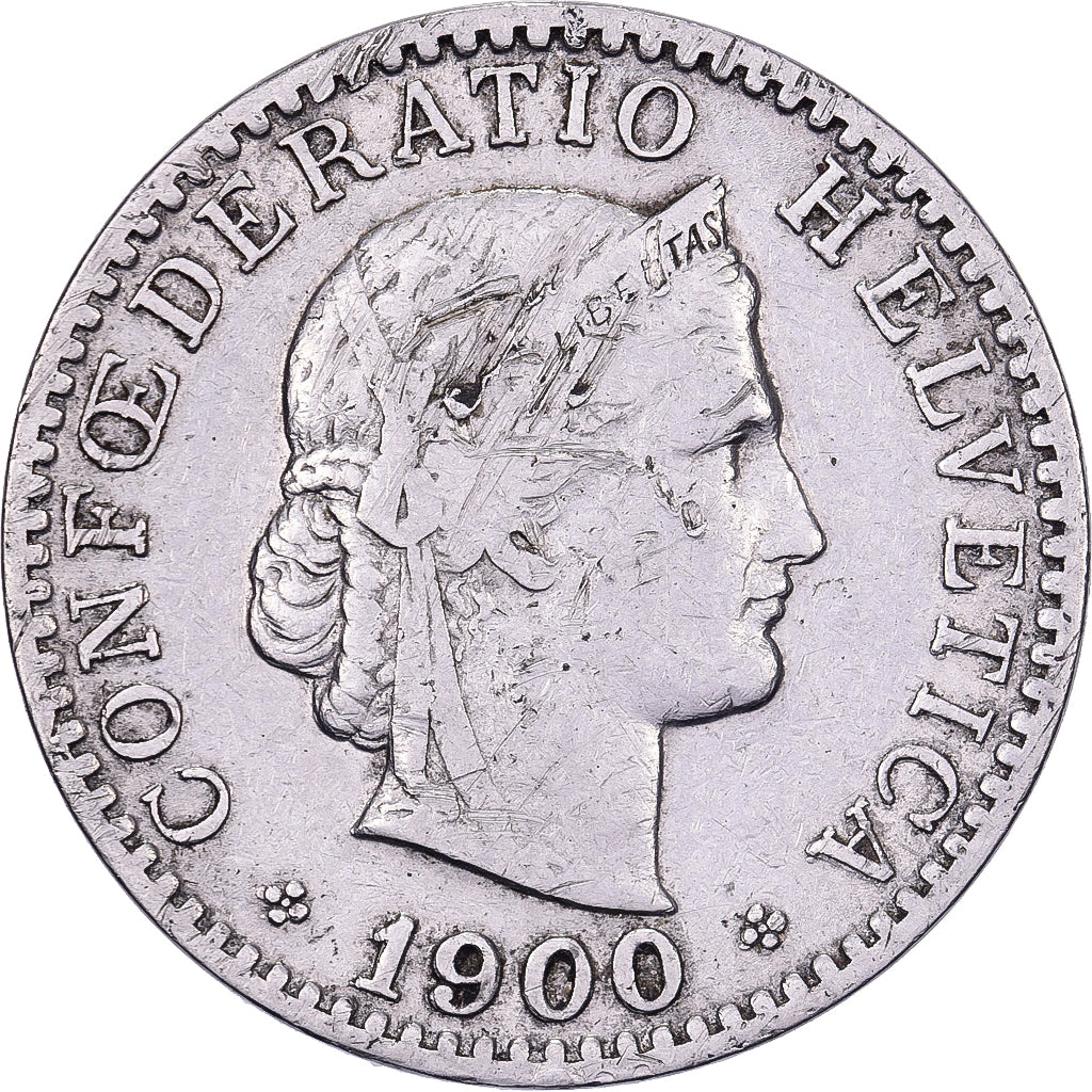 Svizzera, 20 Rappen, 1900, Bern, Nichel, BB, KM:29