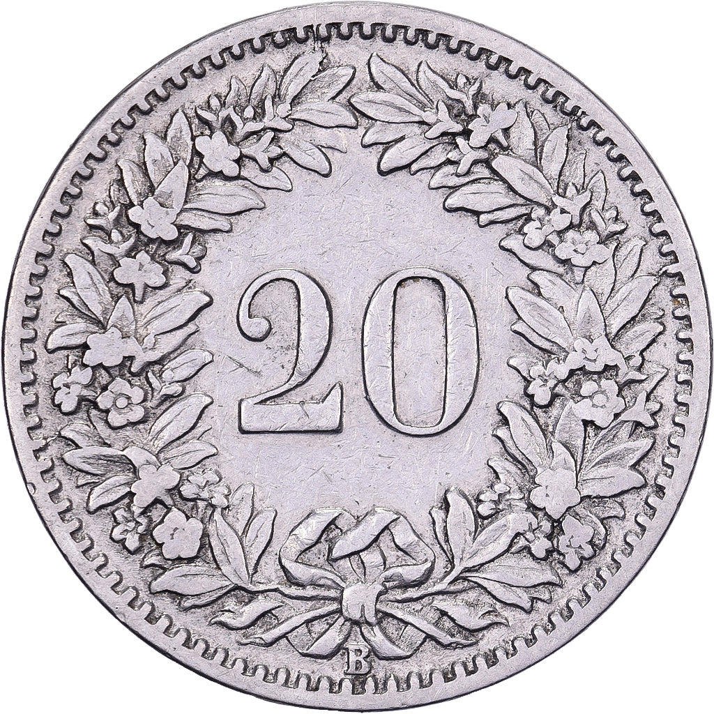 Svizzera, 20 Rappen, 1900, Bern, Nichel, BB, KM:29
