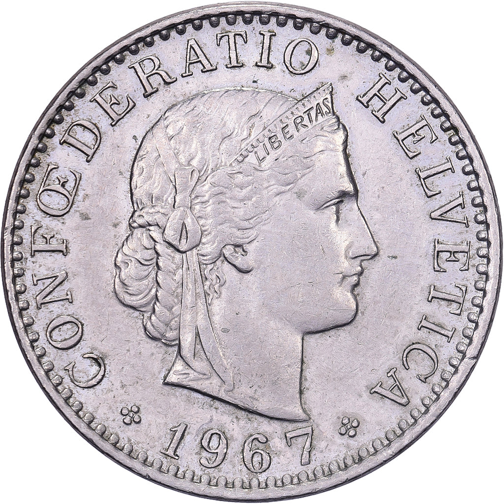 Switzerland, 20 Rappen, 1967, Bern, Copper-nickel, AU(50-53), KM:29a