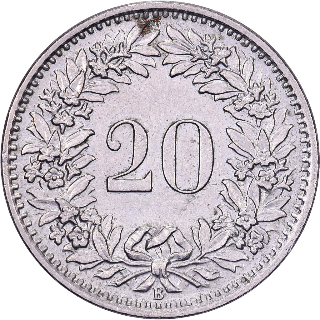 Switzerland, 20 Rappen, 1967, Bern, Copper-nickel, AU(50-53), KM:29a