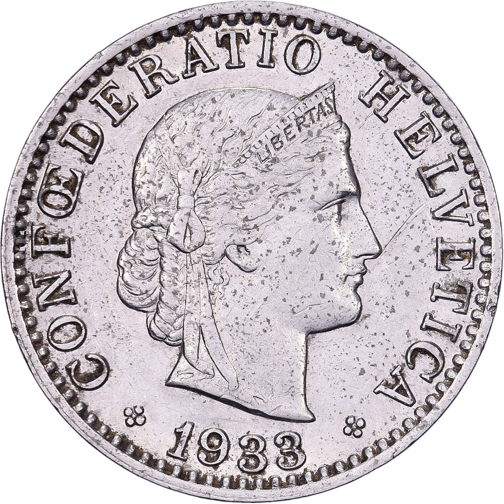 Szwajcaria, 20 Rappen, 1933, Bern, Nikiel, EF(40-45), KM:29