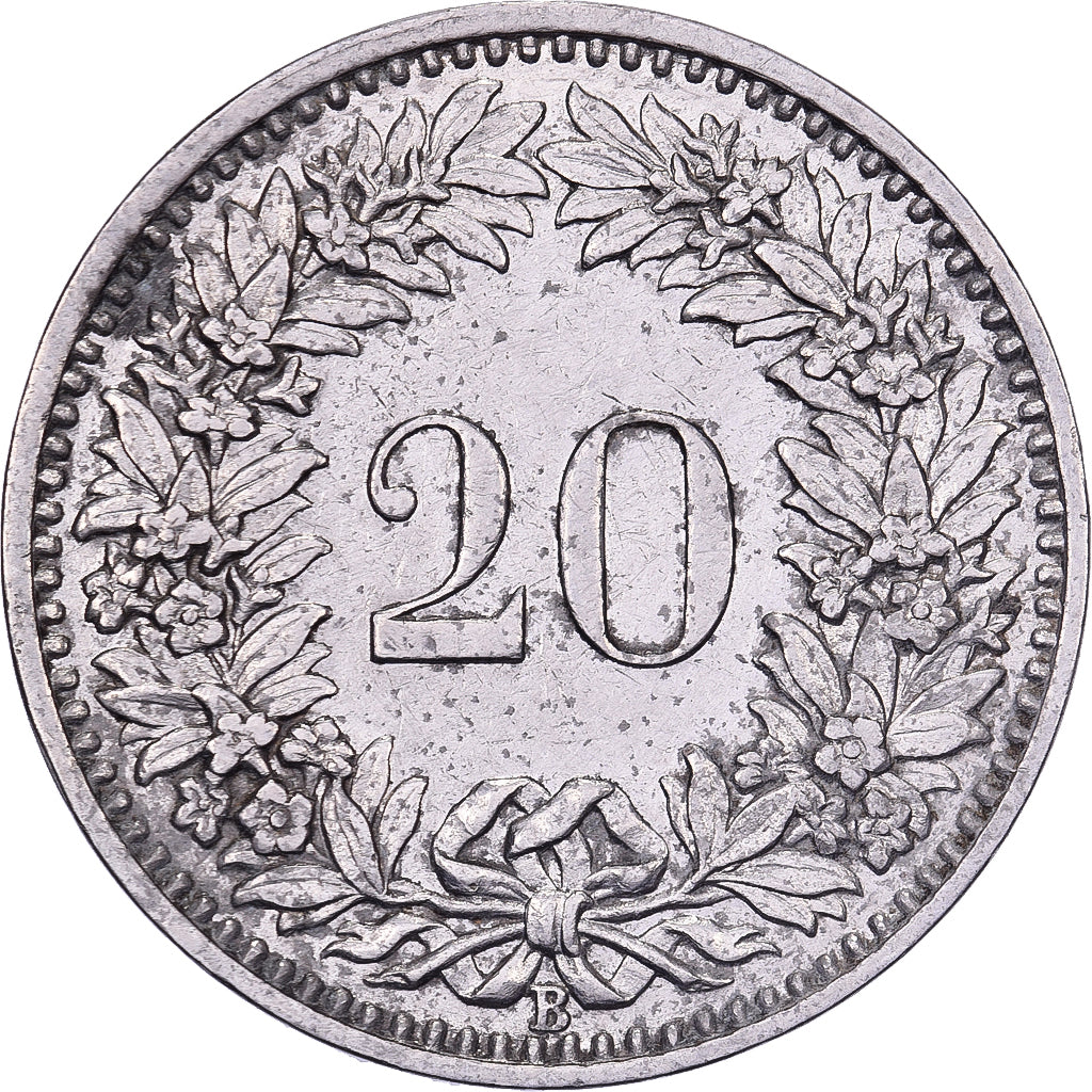 Szwajcaria, 20 Rappen, 1933, Bern, Nikiel, EF(40-45), KM:29