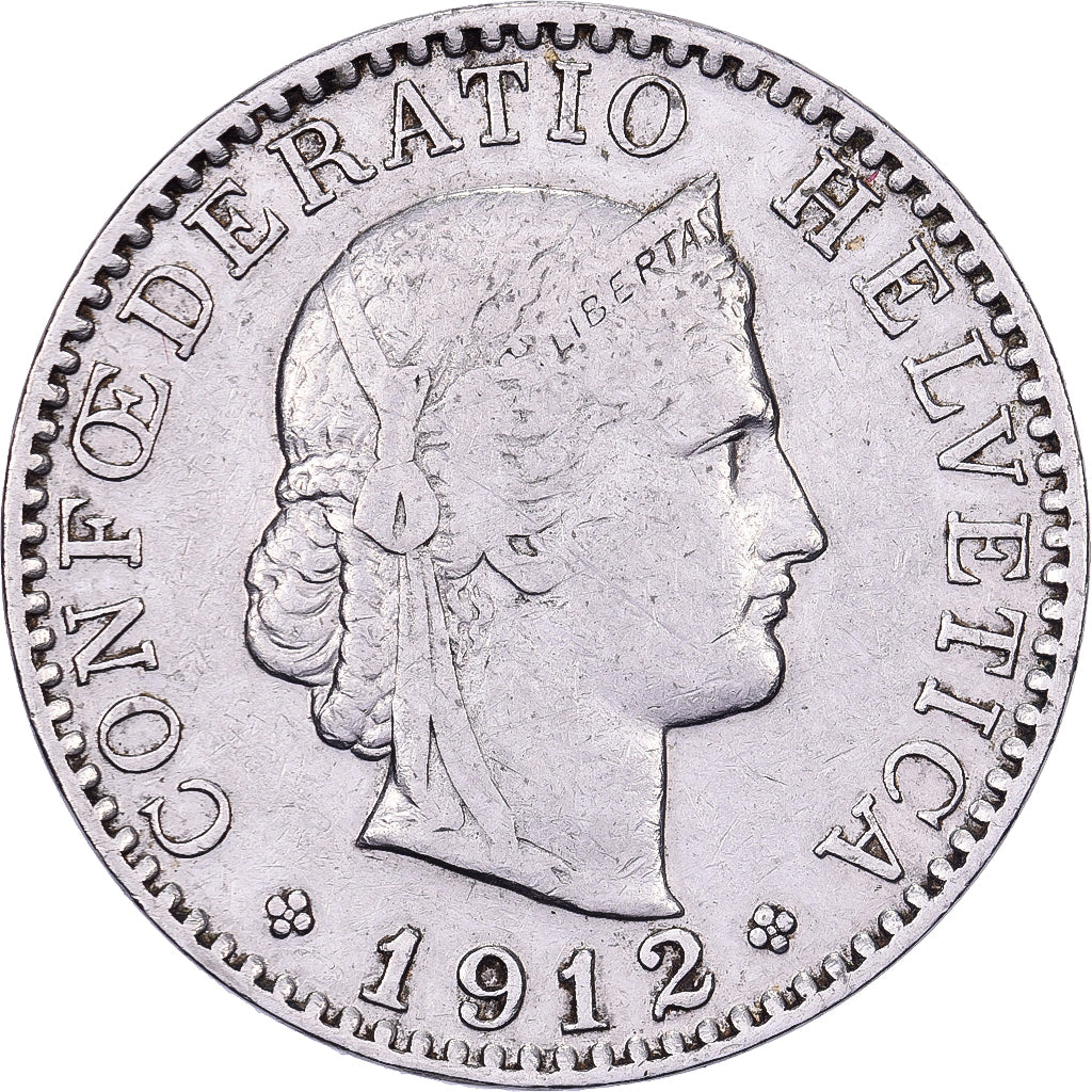 Szwajcaria, 20 Rappen, 1912, Bern, Nikiel, EF(40-45), KM:29