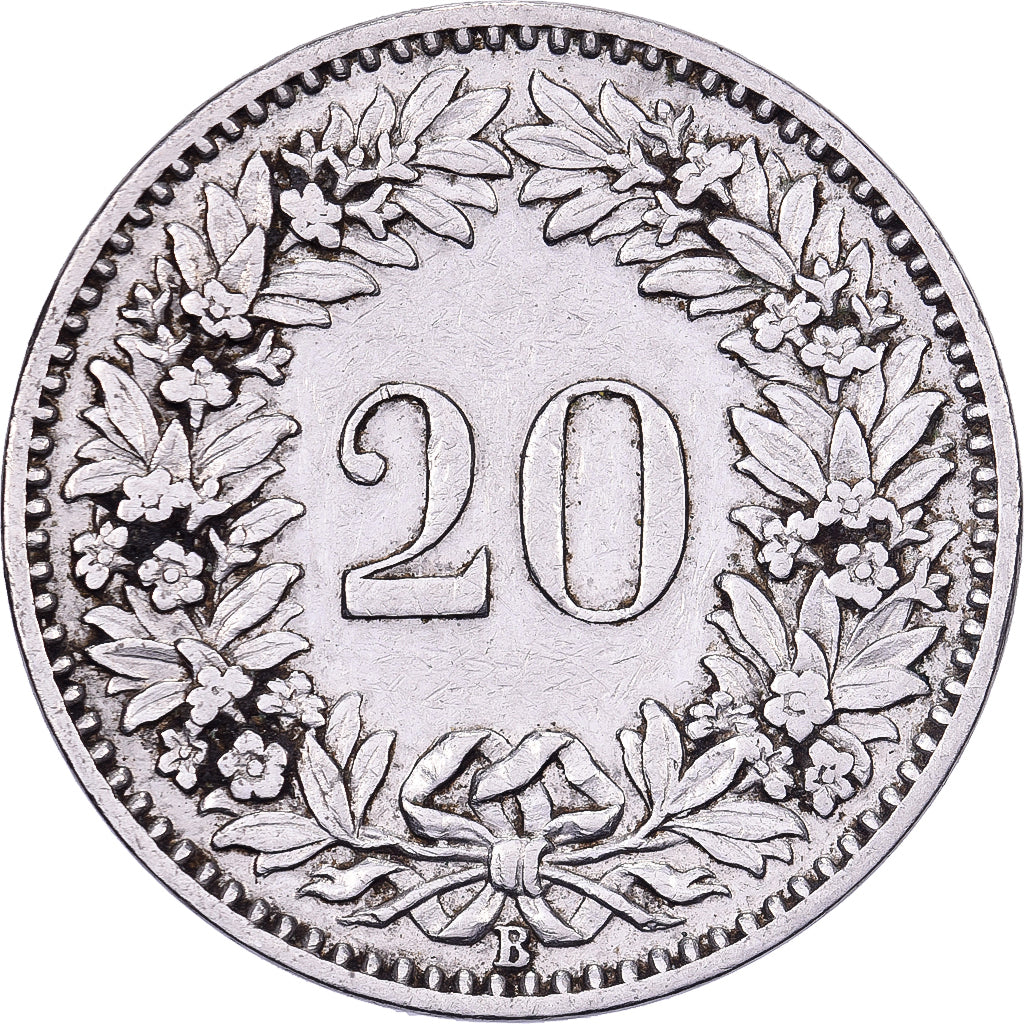 Szwajcaria, 20 Rappen, 1912, Bern, Nikiel, EF(40-45), KM:29