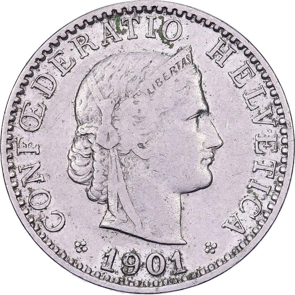 Svizzera, 20 Rappen, 1901, Bern, Nichel, MB+, KM:29
