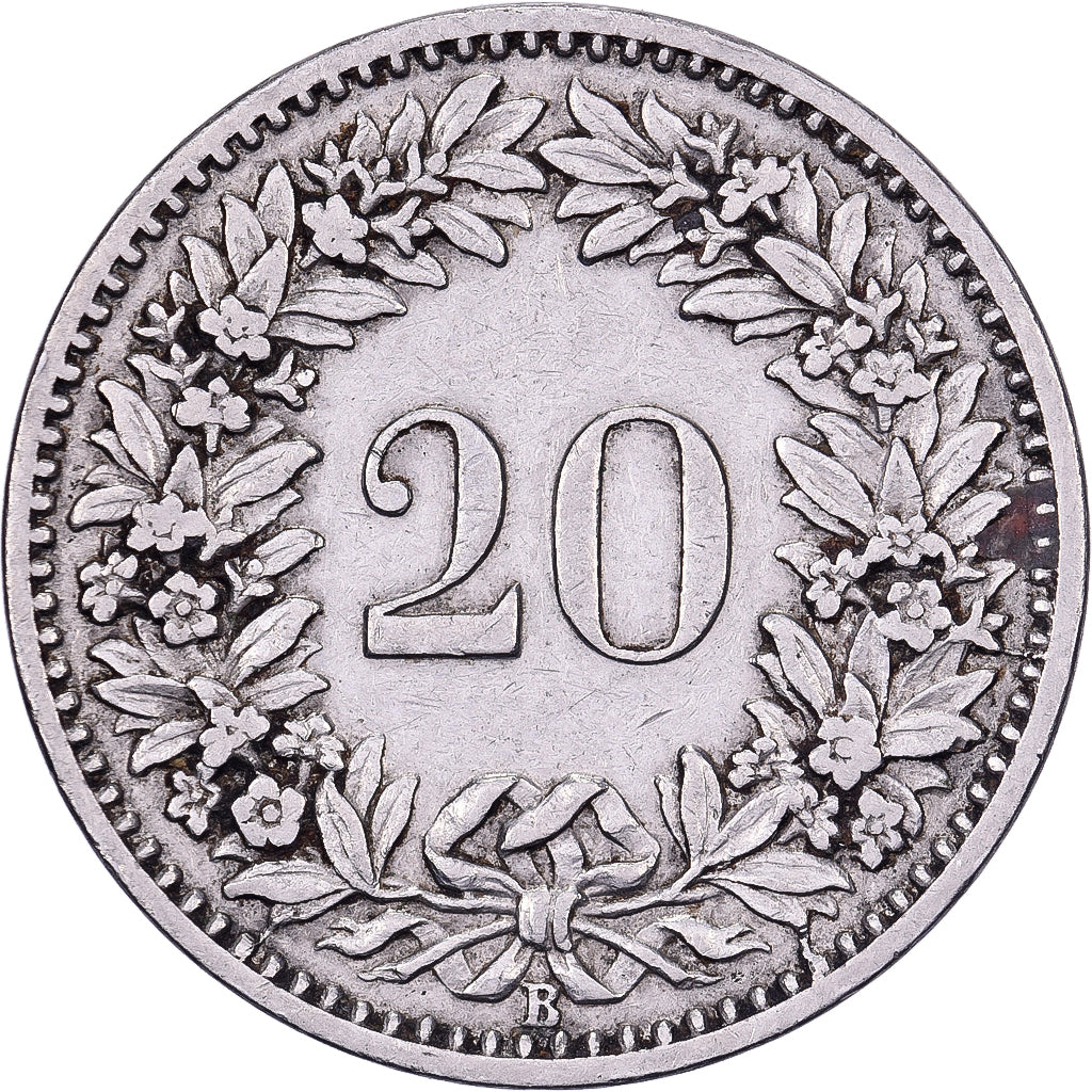 Svizzera, 20 Rappen, 1908, Bern, Nichel, MB+, KM:29
