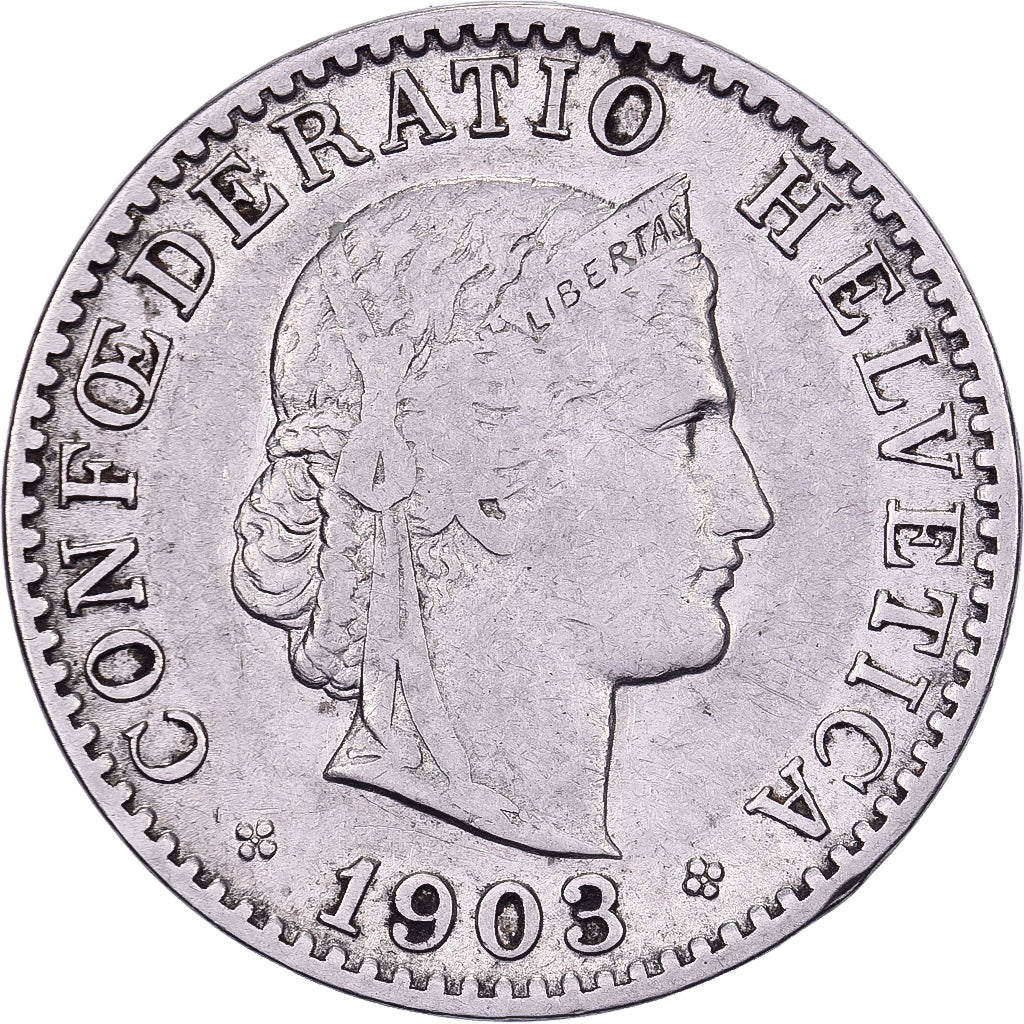 Svizzera, 20 Rappen, 1903, Bern, Nichel, MB+, KM:29