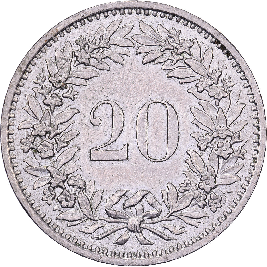 Switzerland, 20 Rappen, 1975, Bern, Copper-nickel, AU(50-53), KM:29a