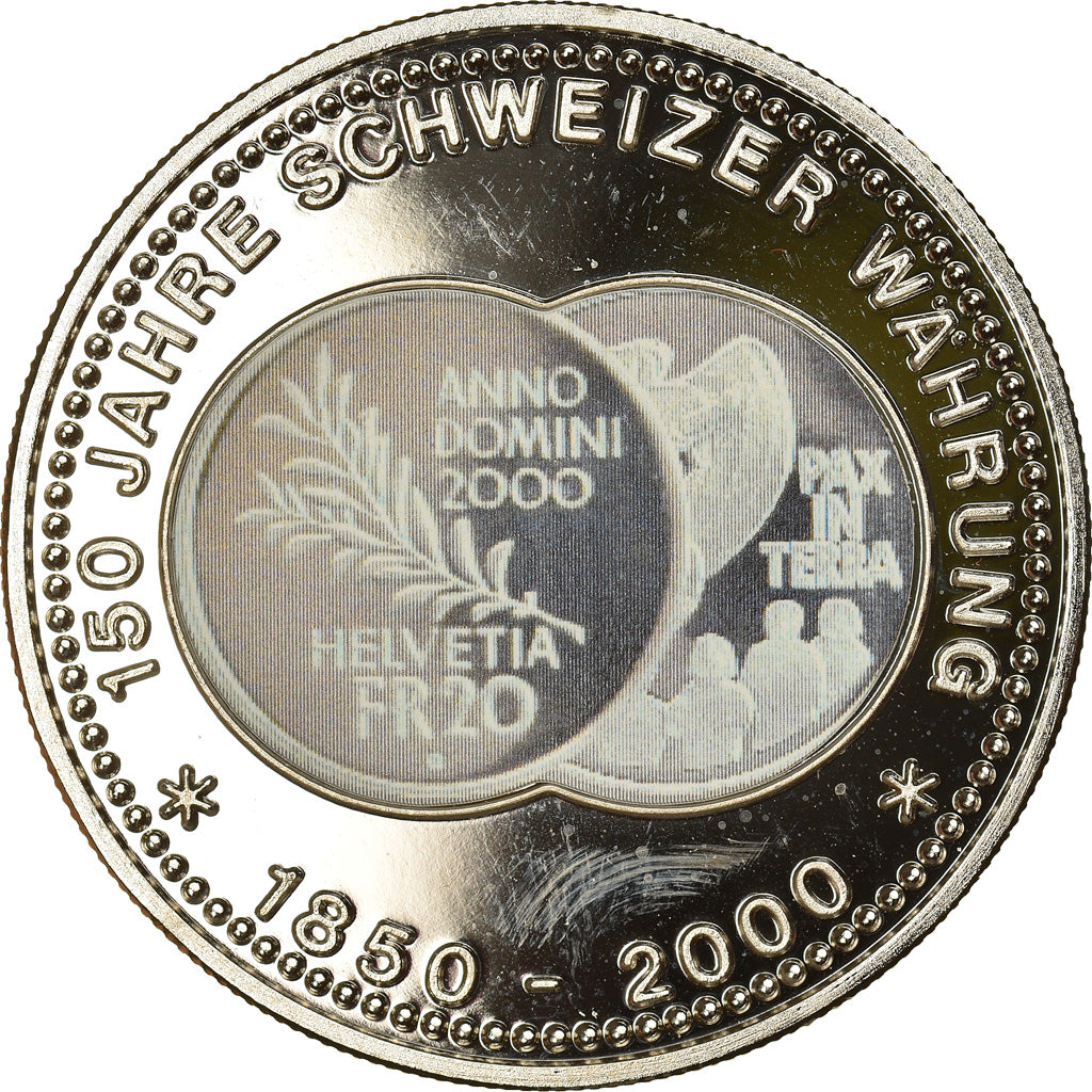 Suíça, Medal, 150 Ans de la Monnaie Suisse, 20 FRANCS, 2000, MS(64)