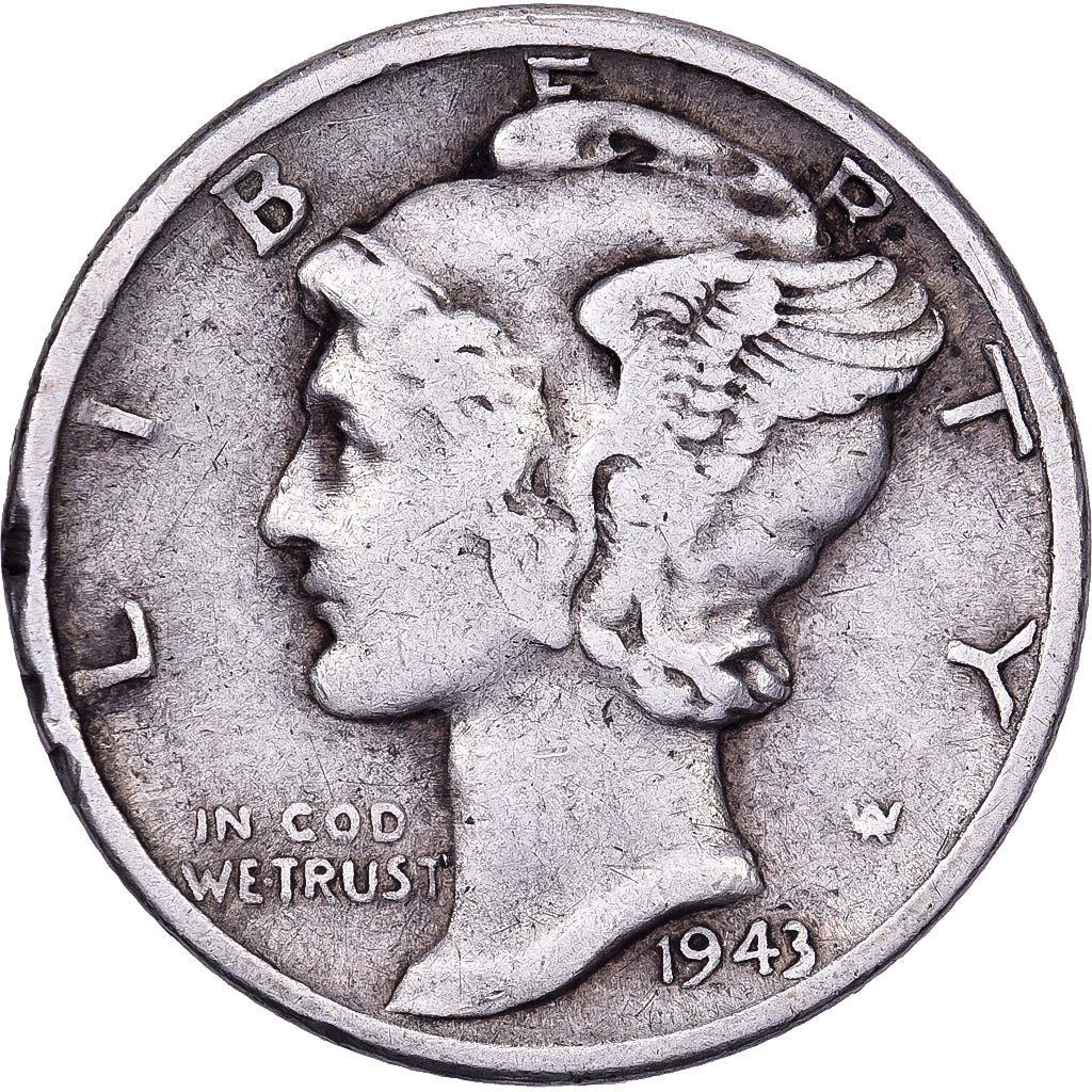 Estados Unidos, Dime, Mercury, 1943, U.S. Mint, Plata, BC+, KM:140