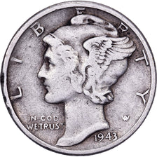 United States, Dime, Mercury, 1943, U.S. Mint, Silver, VF(30-35), KM:140