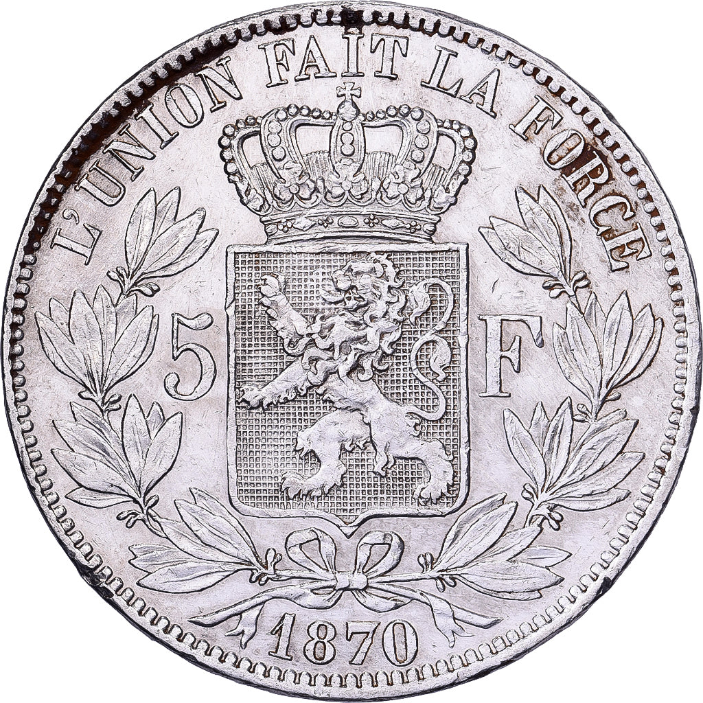 Bélgica, Leopold II, 5 Francs, 5 Frank, 1870, Brussels, Plata, MBC, KM:24