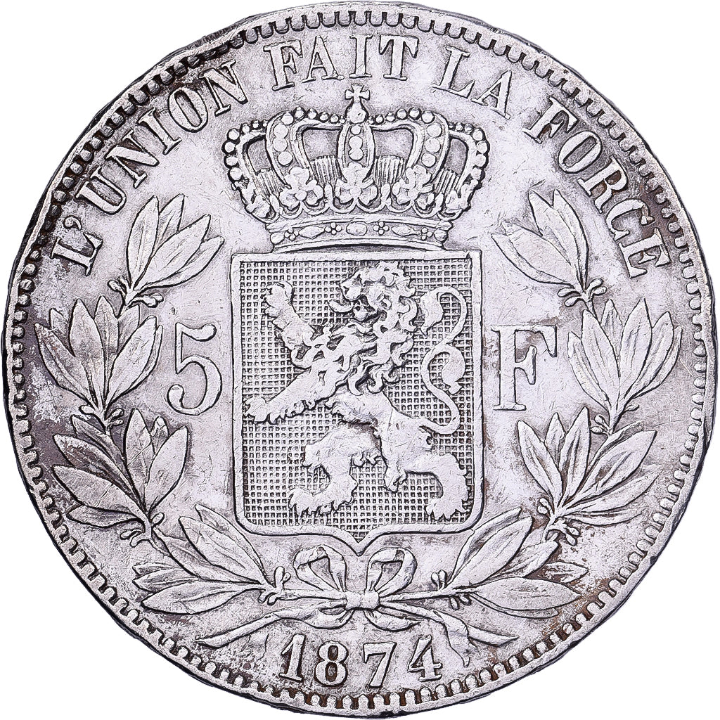Belgium, Leopold II, 5 Francs, 5 Frank, 1874, Brussels, Silver, VF(30-35), KM:24
