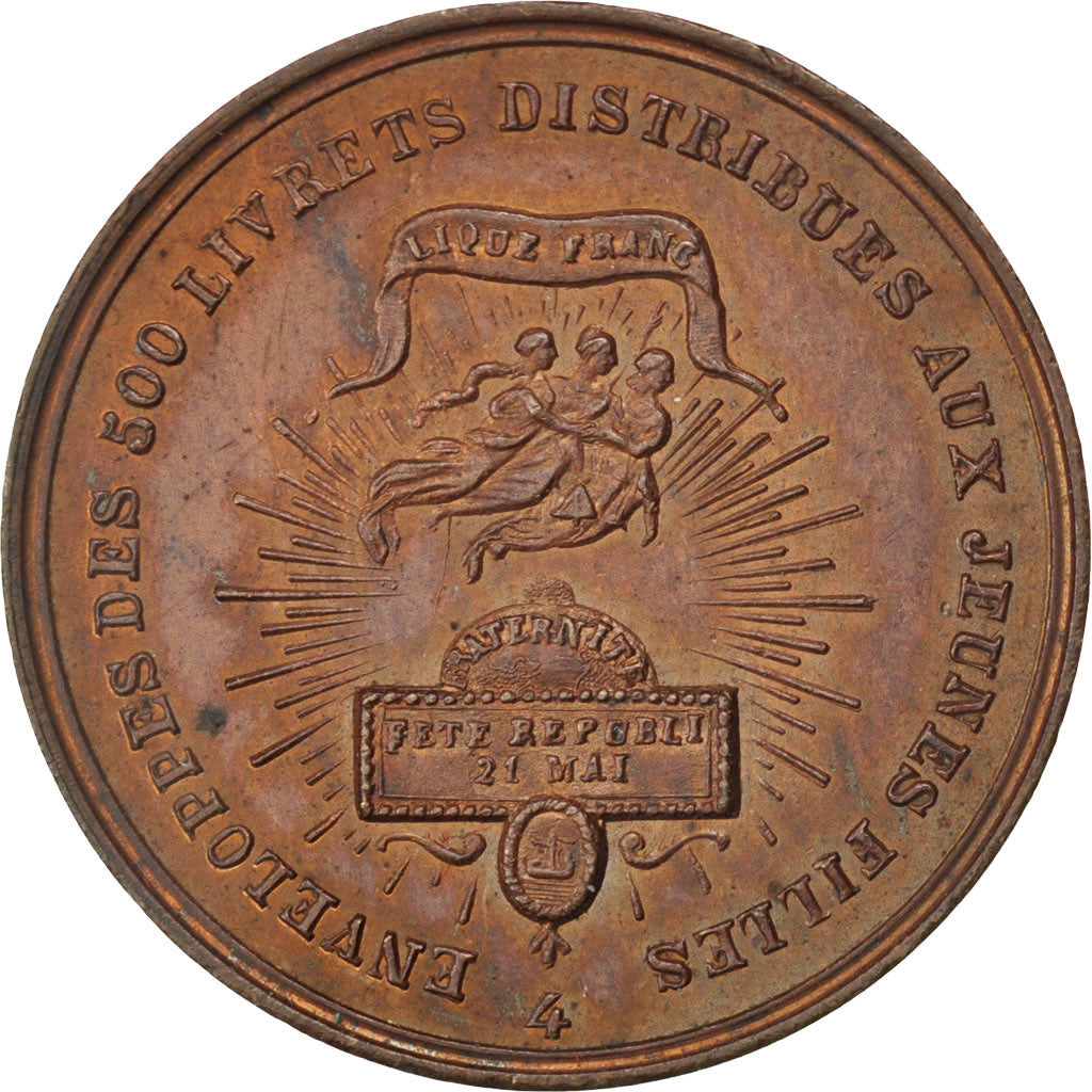 Francja, medal, Druga Republika Francuska, Miedź, AU(55-58)