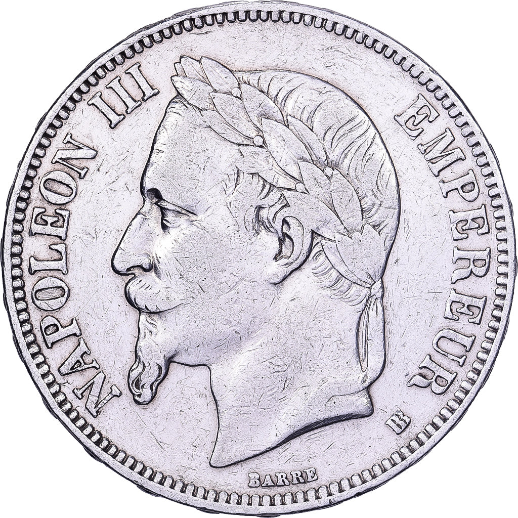 France, 5 Francs, 1869, Strasbourg, Silver, EF(40-45), Gadoury:739, KM:799.2