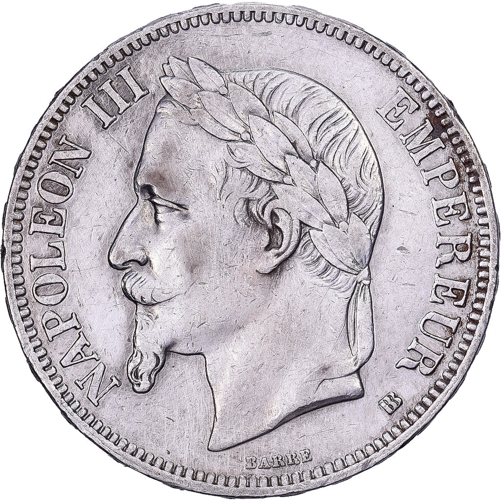 Francia, Napoleon III, 5 Francs, 1867, Strasbourg, Argento, BB, Gadoury:739