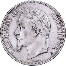 Francia, Napoleon III, 5 Francs, 1867, Strasbourg, Argento, BB, Gadoury:739