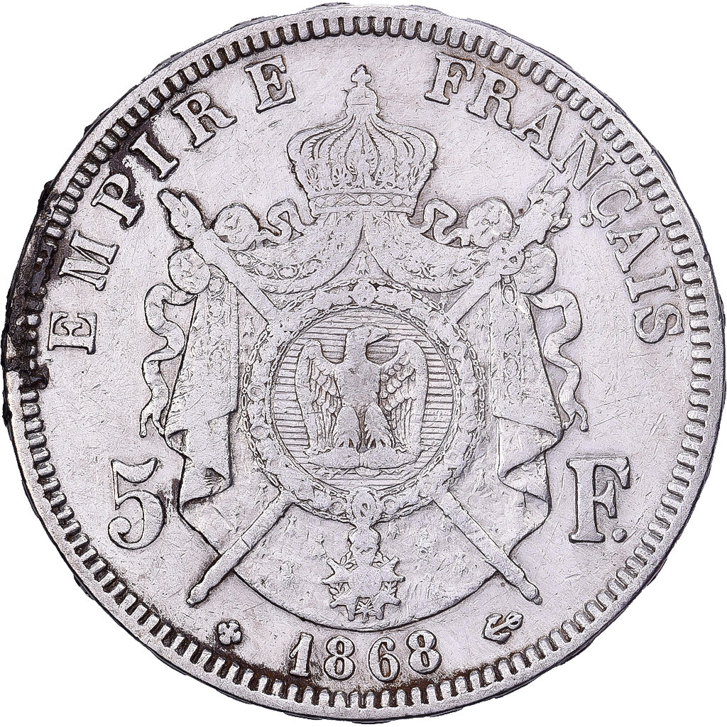 Frankreich, Napoleon III, 5 Francs, 1868, Strasbourg, Silber, SS, Gadoury:739