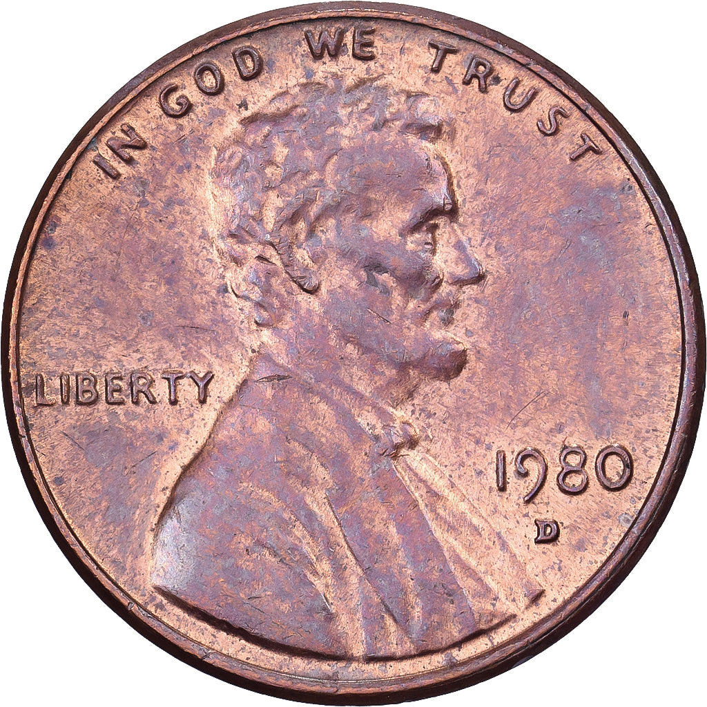 United States, Cent, Lincoln, 1980, U.S. Mint, Brass, AU(55-58), KM:201