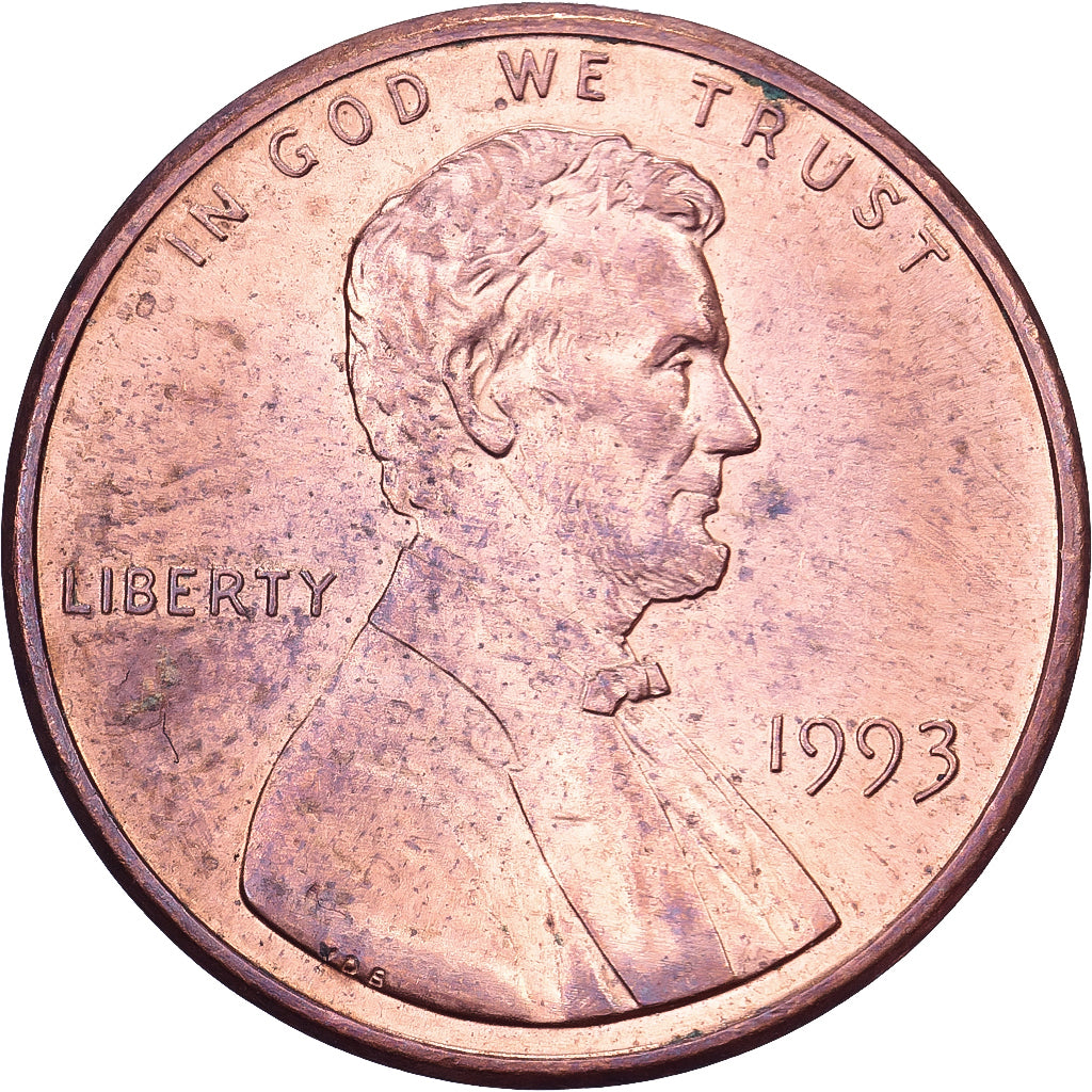 Stati Uniti, Cent, Lincoln, 1993, U.S. Mint, Zinco placcato rame, BB, KM:201b