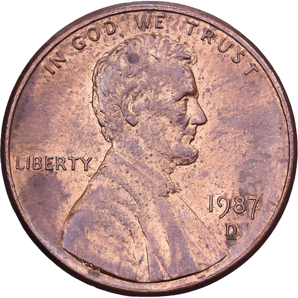 États-Unis, Cent, Lincoln, 1987, U.S. Mint, Copper Plated Zinc, TTB, KM:201b