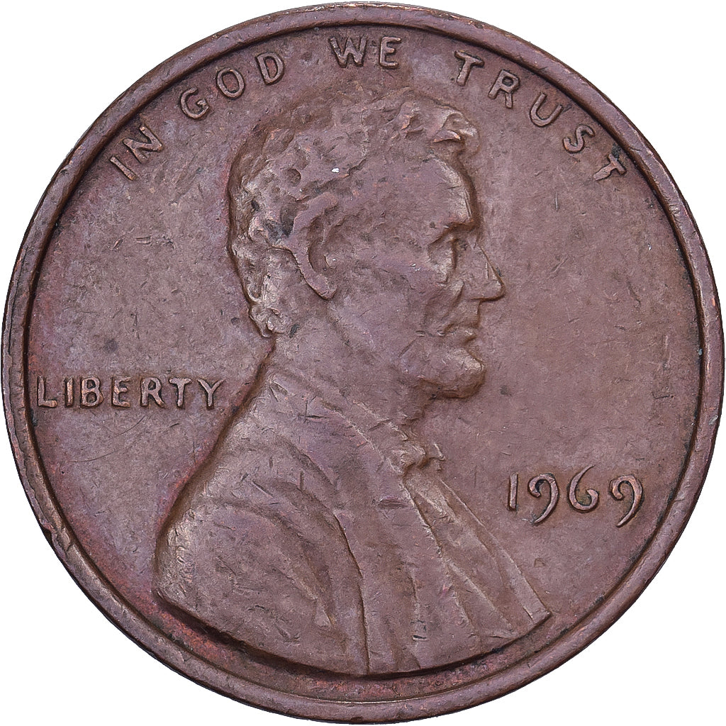 Stati Uniti, Cent, Lincoln, 1969, U.S. Mint, Ottone, BB, KM:201