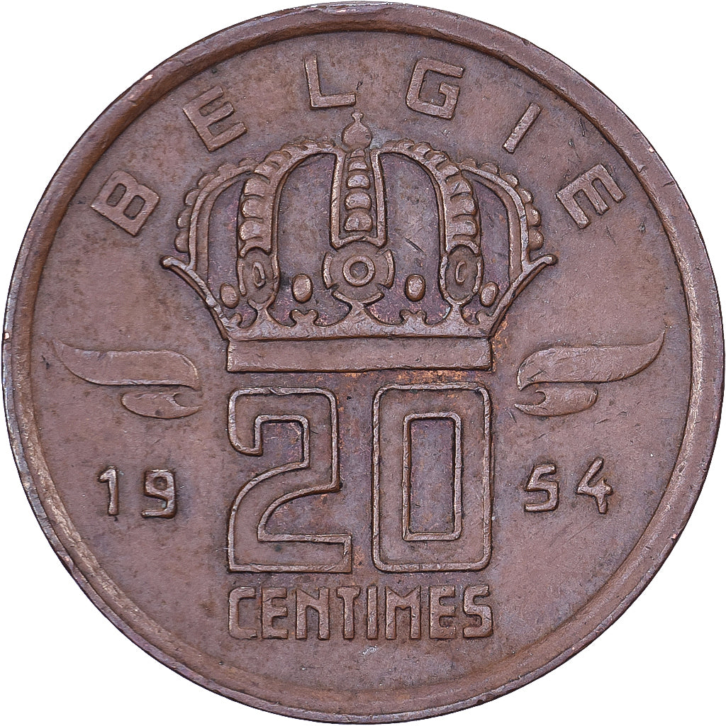 België, Baudouin I, 20 Centimes, 1954, Brussels, Bronzen, ZF, KM:147.1