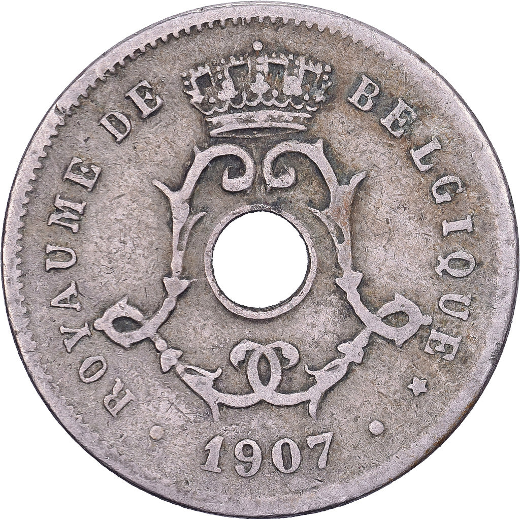 Bélgica, Leopold II, 5 Centimes, 1907, Brussels, Cobre-níquel, VF(30-35)