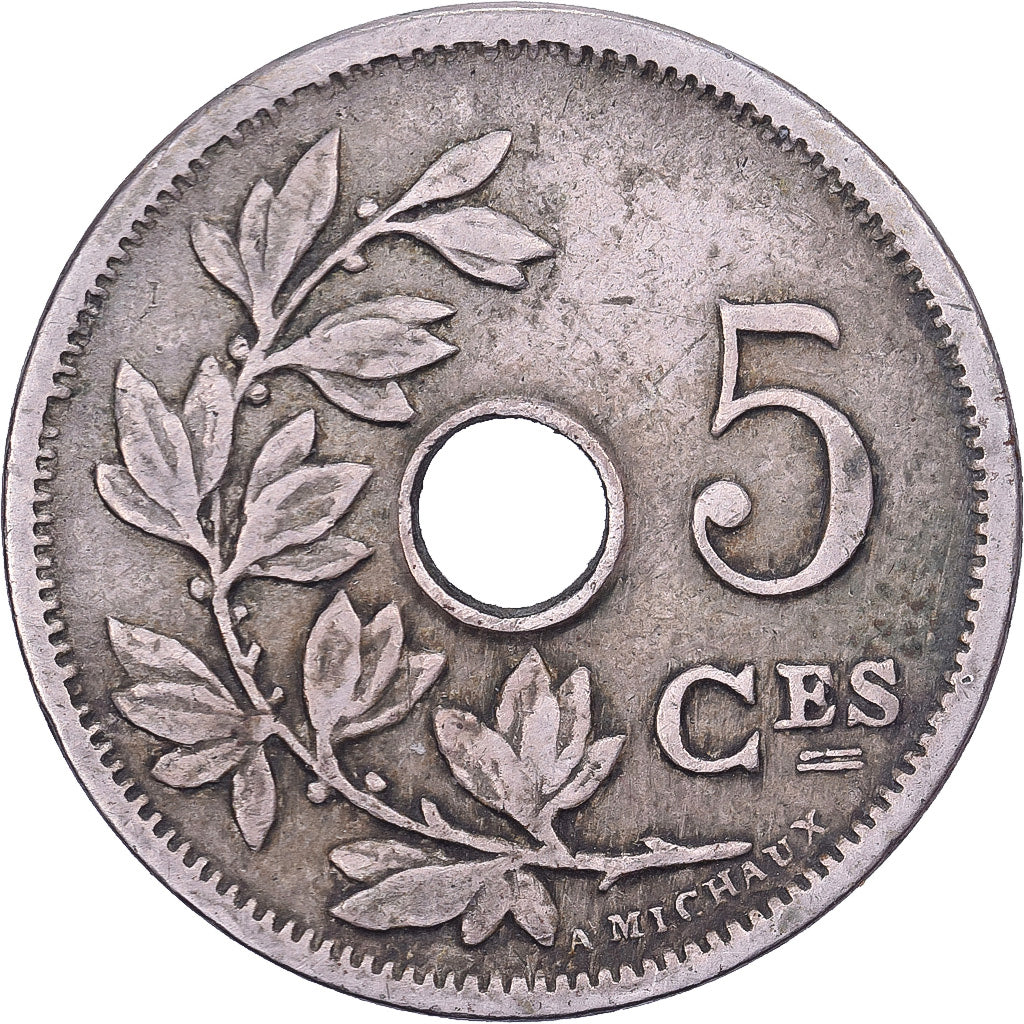 Bélgica, Leopold II, 5 Centimes, 1907, Brussels, Cobre-níquel, VF(30-35)