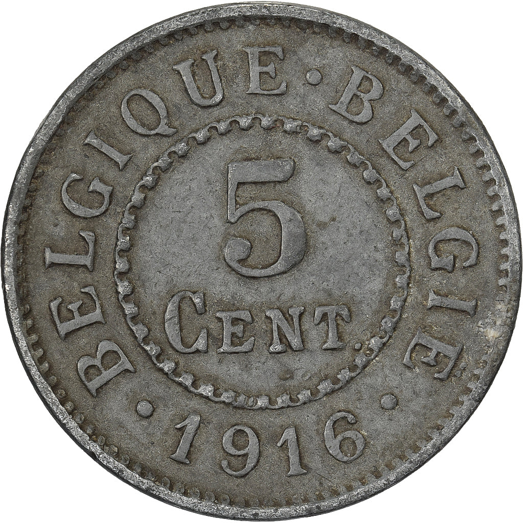 Belgio, Albert I, 5 Centimes, 1916, Brussels, Zinco, BB, KM:80