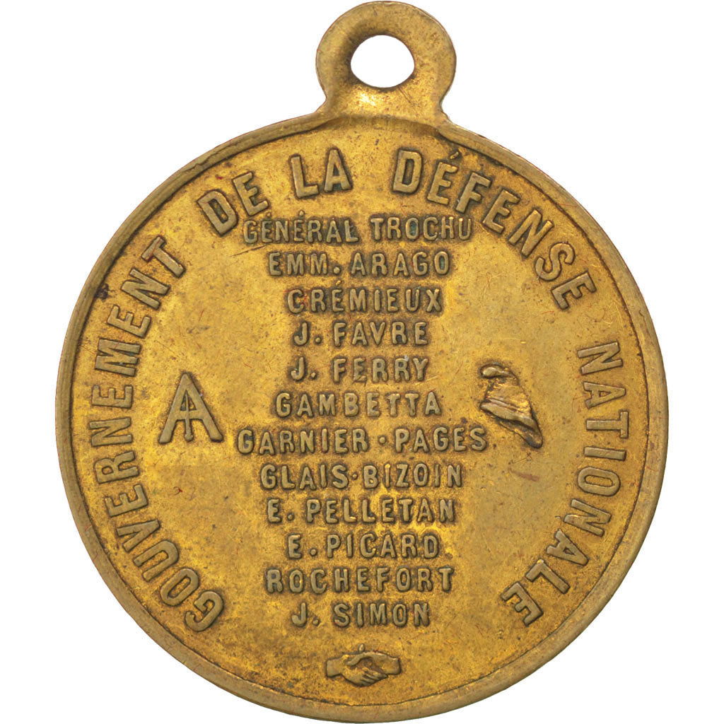 Francja, medal, Rząd Obrony Narodowej, 1870, Miedź, AU(50-53)