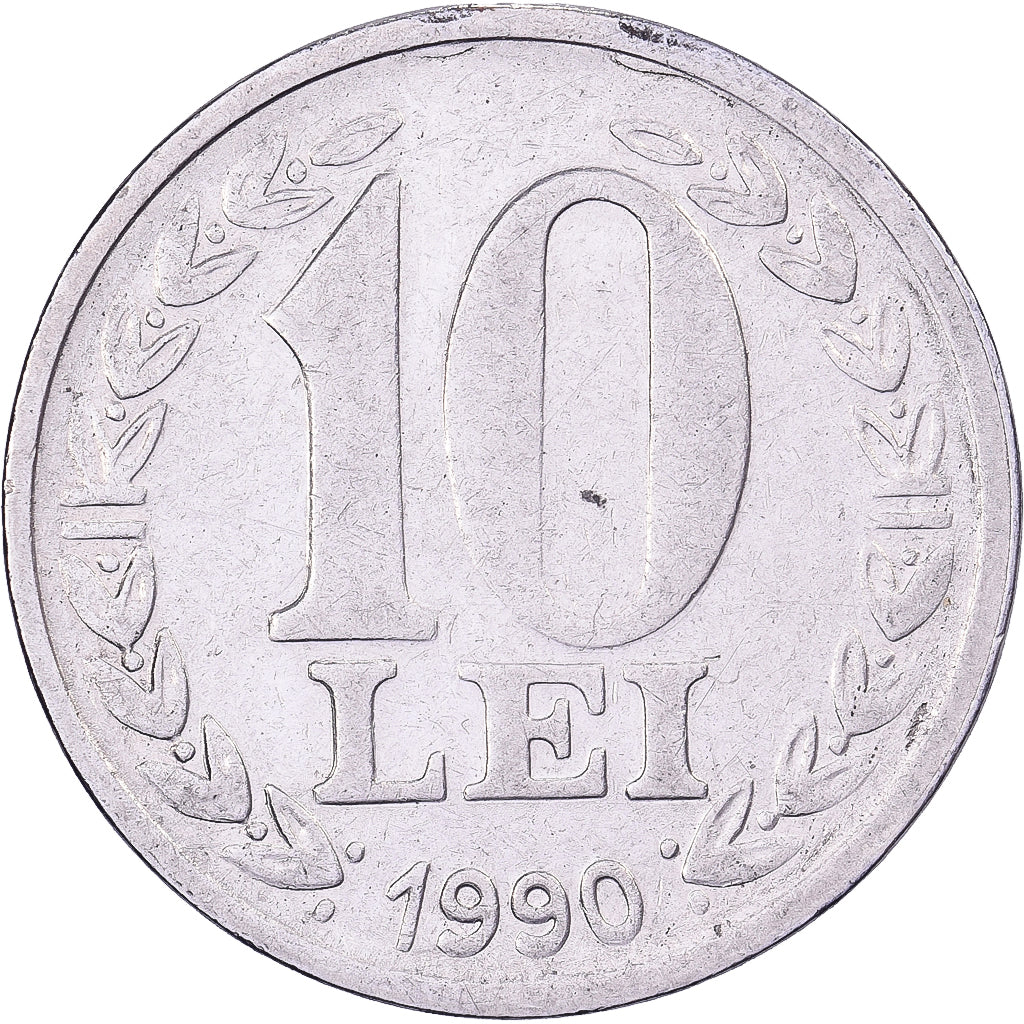 Romania, 10 Lei, 1990, Acciaio ricoperto in nichel, BB, KM:108