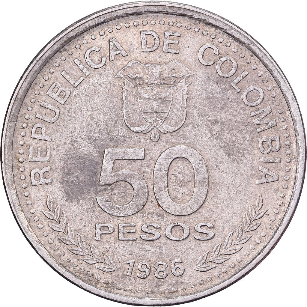 Colombia, 50 Pesos, 1986, Copper-nickel, EF(40-45), KM:272