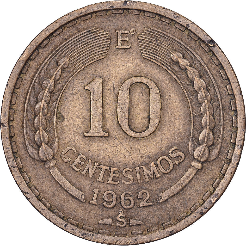 Chili, 10 Centesimos, 1962, Santiago, Bronze-Aluminium, TTB, KM:191