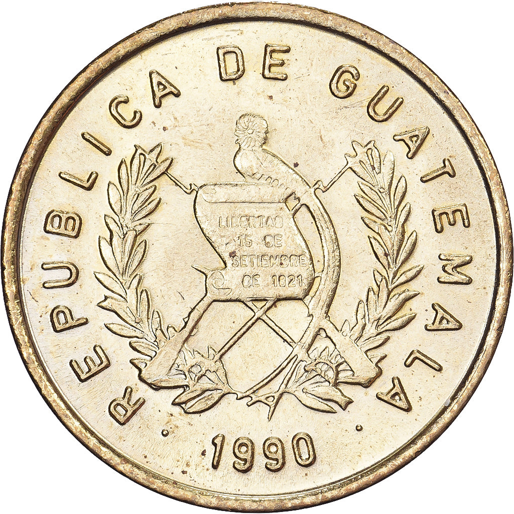 Guatemala, Centavo, Un, 1990, Brass, AU(55-58), KM:275.3
