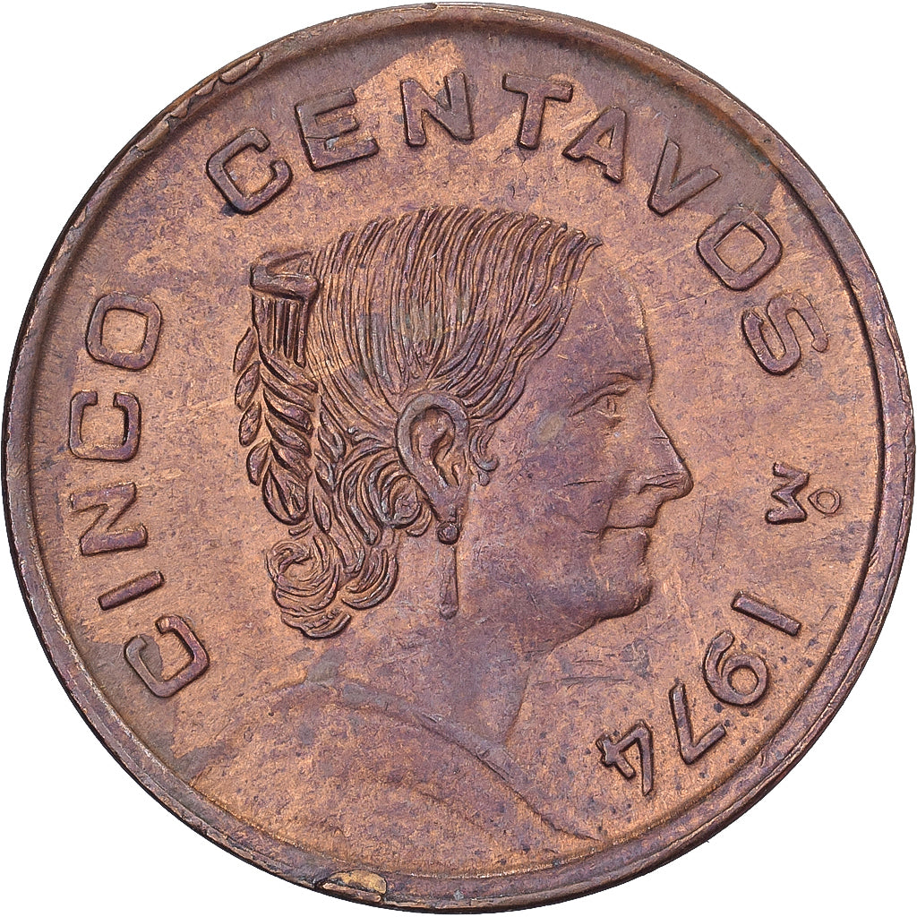Mexico, 5 Centavos, 1974, Mexico, Brass, AU(50-53), KM:427