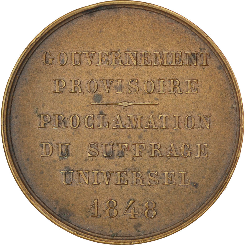 França, medalha, Segunda República Francesa, 1848, Cobre, AU(50-53)